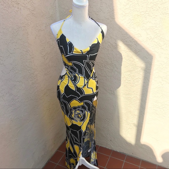 Black & Yellow Floral Slit Dress - Picture 4 of 5